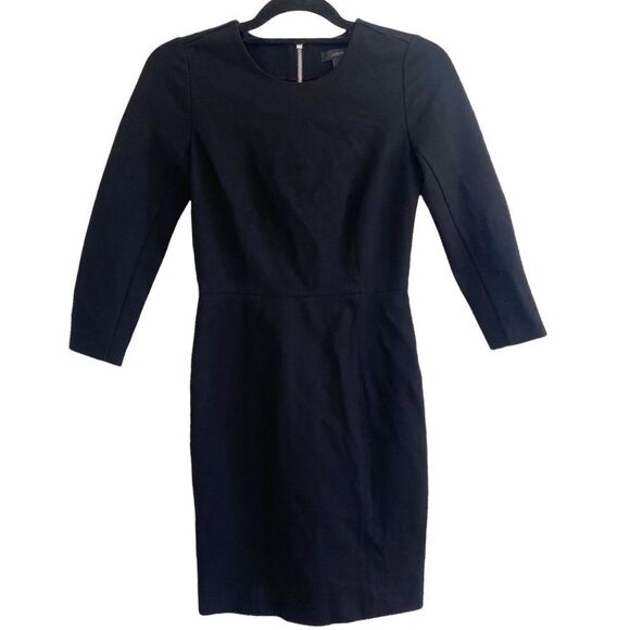 J. Crew 3/4 Sleeve Structured Ponte Sheath Dress Black 0 - Picture 1 of 6